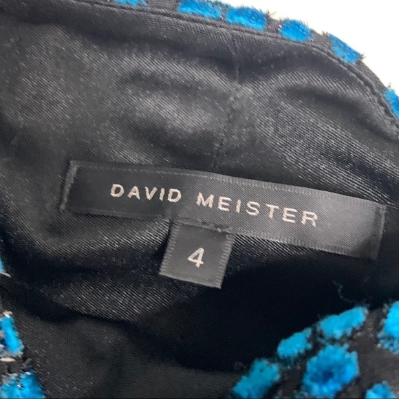 David Meister Metallic blue crushed Velvet Cocktail Dress fitted women’s  Small - Picture 5 of 9